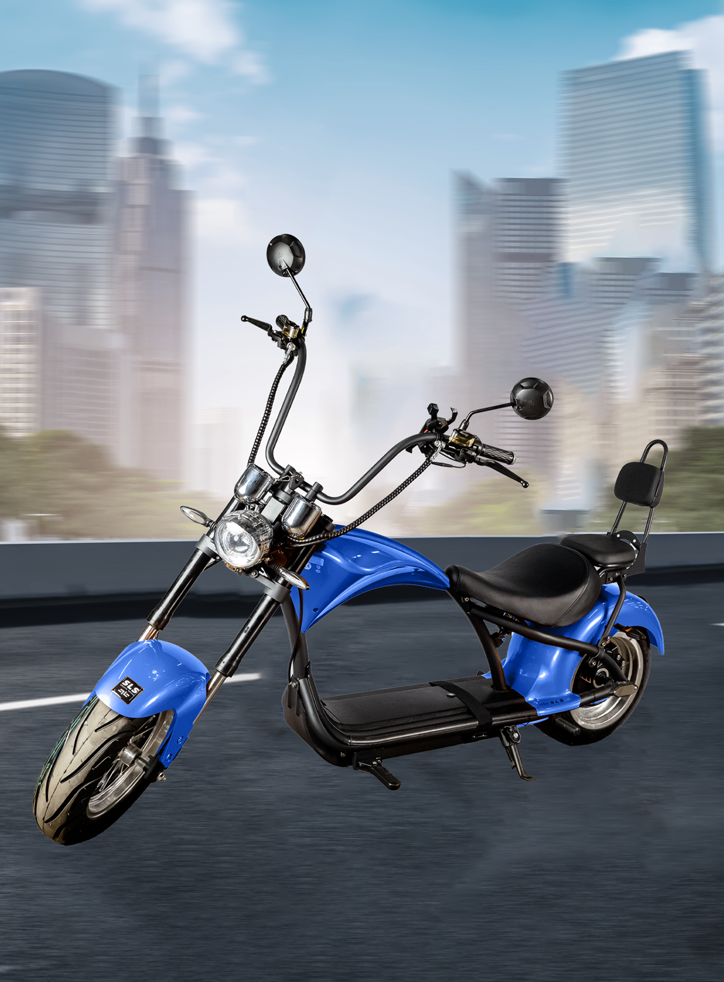 Moto elétrica Chopper Azul Elétrico